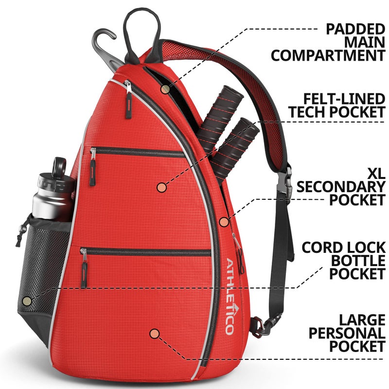 Athletico Sling Bag - Crossbody Backpack for Pickleball, Tennis, Racketball, and Travel for Men and Women (Red) - Image 2